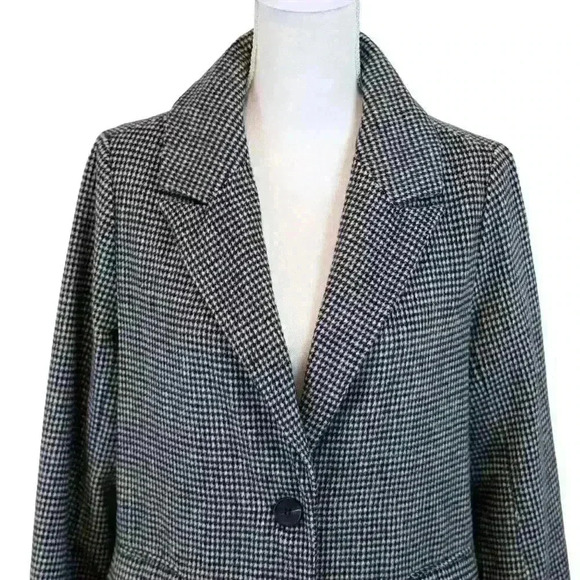 SADIE & SAGE Black White Plaid Tweed Trench Coat Size Small - Picture 5 of 8